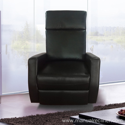 Black Leather Single Manual Recliner Sofa